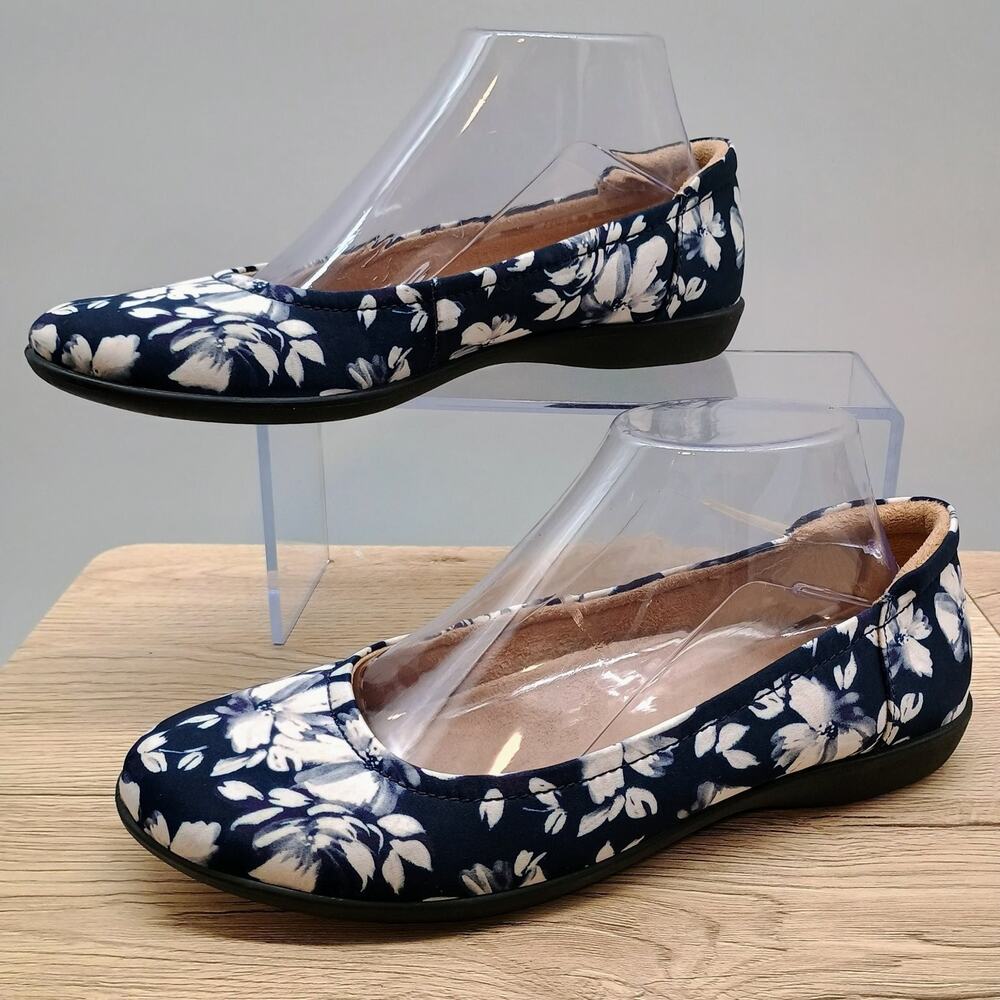 Naturalizer Women's 8W Navy Floral Ballet Flats Comfort Slip On Shoes